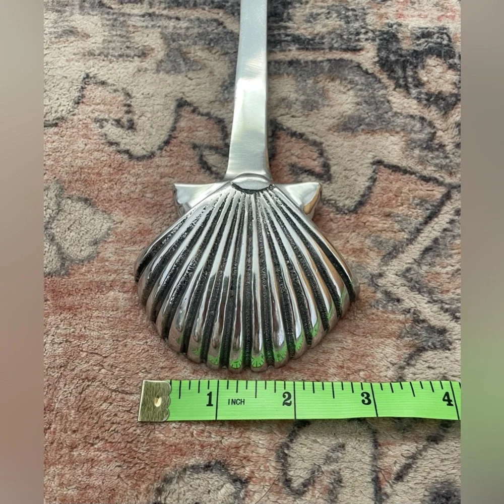 Silver Alloy Metal Coastal Grandma Chic Seashell Salad Serving Utensils